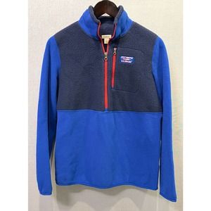 LL Bean Mens Half Zip Blue Fleece Size Small